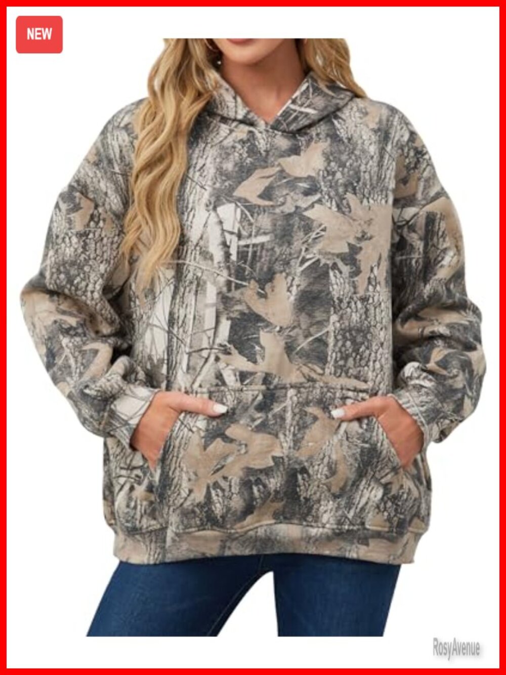 Oversized Camo Hoodie Fleece Pullover Sweatshirt with Pocket